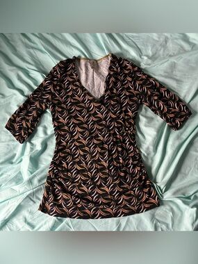 Edista Vintage 90s Abstract Patterned Crossover V-Neck Half Sleeve Blouse Small